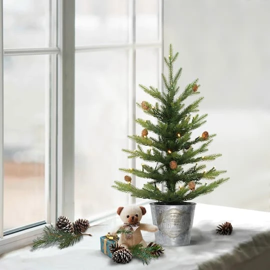 2 Ft. Pre-Lit Table Top Artificial Christmas Tree In Metal Pot 6 2 Ft. Pre-Lit Table Top Artificial Christmas Tree In Metal Pot - Image 4