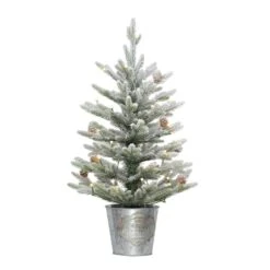 2 Ft. Pre-Lit Flocked Table Top Artificial Christmas Tree In Metal Pot -Christmas Designers Store D393395S 1 1
