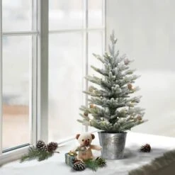 2 Ft. Pre-Lit Flocked Table Top Artificial Christmas Tree In Metal Pot -Christmas Designers Store D393395S 3