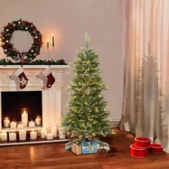 4.5ft. Pre-Lit Slim Aspen Fir Artificial Christmas Tree, Clear Lights -Christmas Designers Store D393420S 4