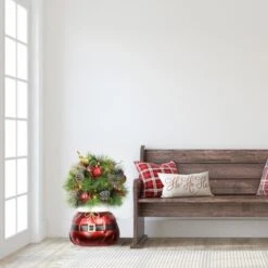 2.5ft. Pre-Lit Decorated Artificial Christmas Bush In Santa Bag Planter -Christmas Designers Store D393437S 2