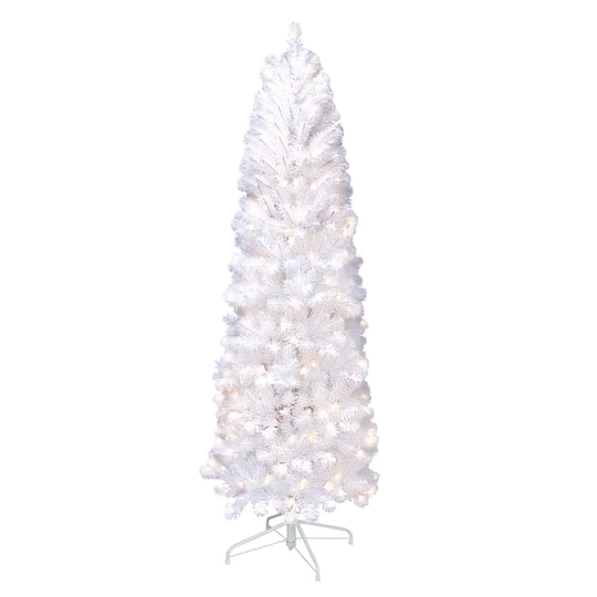 6.5ft. Pre-Lit White Pencil Northern Fir Artificial Christmas Tree, White Lights 3 6.5ft. Pre-Lit White Pencil Northern Fir Artificial Christmas Tree, White Lights