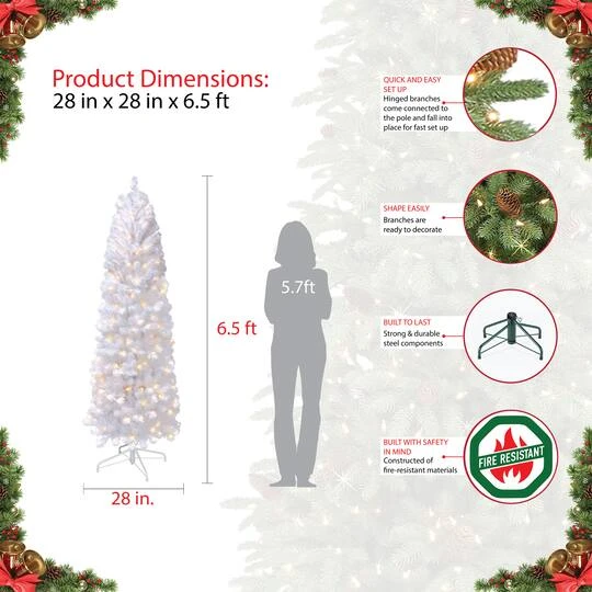 6.5ft. Pre-Lit White Pencil Northern Fir Artificial Christmas Tree, White Lights 8 6.5ft. Pre-Lit White Pencil Northern Fir Artificial Christmas Tree, White Lights - Image 6