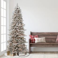 7.5ft. Pre-Lit Slim Flocked Royal Majestic Douglas Spruce Artificial Christmas Tree, Clear Lights -Christmas Designers Store D393478S 3