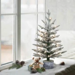 2ft. Pre-Lit Potted Flocked Pencil Arctic Fir Artificial Christmas Tree, Clear Lights -Christmas Designers Store D393479S 3