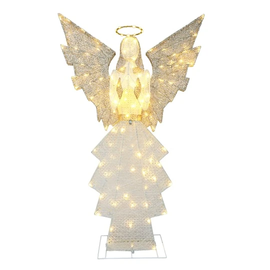 60" Gold & White Outdoor Lighted Angel, Clear LED Lights 4 60" Gold & White Outdoor Lighted Angel, Clear LED Lights - Image 2
