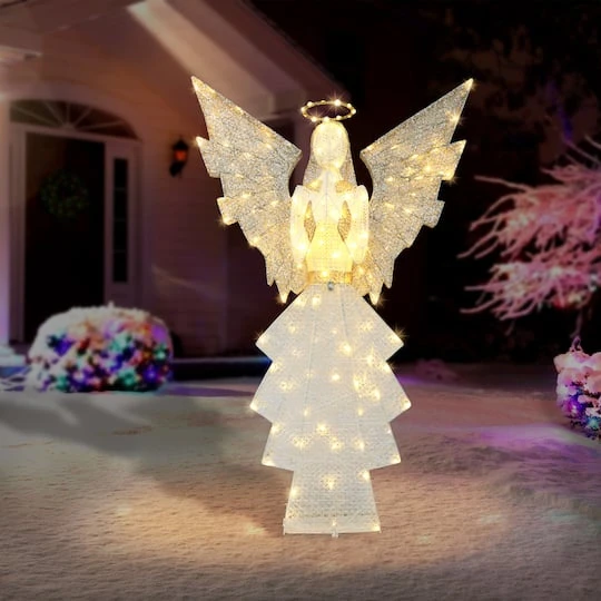60" Gold & White Outdoor Lighted Angel, Clear LED Lights 5 60" Gold & White Outdoor Lighted Angel, Clear LED Lights - Image 3