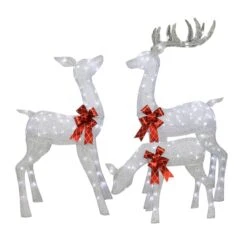 3-Piece Outdoor Pre-Lit Silver Deer Family