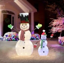 2-Piece Pre-Lit Blue And White Outdoor Snowmen Set 7 2-Piece Pre-Lit Blue And White Outdoor Snowmen Set -Christmas Designers Store D393500S 2