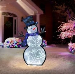 30" Pre-Lit White Outdoor Snowman With Blue Scarf -Christmas Designers Store D393501S 2