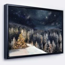 Designart - Night Forest Christmas Tree - Landscape Framed Canvas Art Print Black -Christmas Designers Store D448589S 1 1