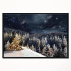 Designart - Night Forest Christmas Tree - Landscape Framed Canvas Art Print Black -Christmas Designers Store D448589S 2