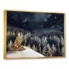 Designart - Night Forest Christmas Tree - Landscape Framed Canvas Art Print Gold -Christmas Designers Store D448591S 1