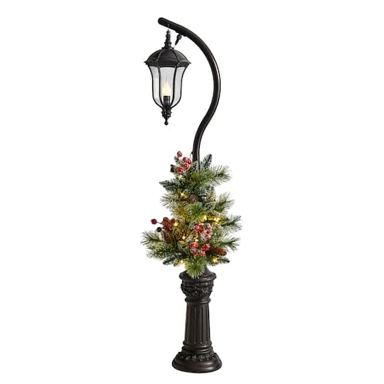 5ft. Pre-Lit LED Holiday Decorated Lamp Post With Greenery & Berries 3 5ft. Pre-Lit LED Holiday Decorated Lamp Post With Greenery & Berries