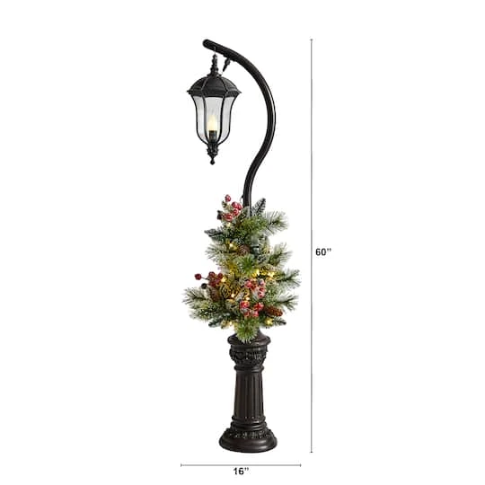 5ft. Pre-Lit LED Holiday Decorated Lamp Post With Greenery & Berries 5 5ft. Pre-Lit LED Holiday Decorated Lamp Post With Greenery & Berries - Image 3
