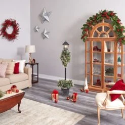 5ft. Pre-Lit LED Holiday Decorated Lamp Post With Faux Greenery In Decorative Container -Christmas Designers Store D478687S 9