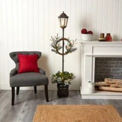 5ft. Pre-lit LED Holiday Decorated Lamp Post With Greenery In Decorative Planter -Christmas Designers Store D478688S 4