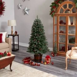 5ft. Pre-Lit Frosted Colorado Aspen Artificial Christmas Tree In Decorative Planter, White LED Lights -Christmas Designers Store D478830S 10