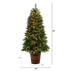 5ft. Pre-Lit Frosted Colorado Aspen Artificial Christmas Tree In Decorative Planter, White LED Lights -Christmas Designers Store D478830S 2