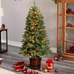 5ft. Pre-Lit Frosted Colorado Aspen Artificial Christmas Tree In Decorative Planter, White LED Lights -Christmas Designers Store D478830S 7