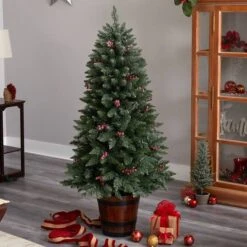 5ft. Pre-Lit Frosted Colorado Aspen Artificial Christmas Tree In Decorative Planter, White LED Lights -Christmas Designers Store D478830S 8