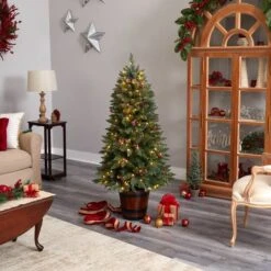 5ft. Pre-Lit Frosted Colorado Aspen Artificial Christmas Tree In Decorative Planter, White LED Lights -Christmas Designers Store D478830S 9