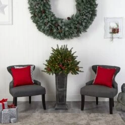 4ft. Pre-Lit Glittered Artificial Christmas Plant On Pedestal, Multicolor LED Lights -Christmas Designers Store D478834S 10