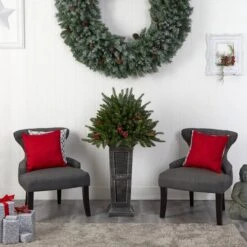 4ft. Pre-Lit Glittered Artificial Christmas Plant On Pedestal, Multicolor LED Lights -Christmas Designers Store D478834S 11