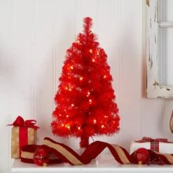 2ft. Pre-Lit Red Artificial Christmas Tree, Warm White LED Lights -Christmas Designers Store D478850S 6