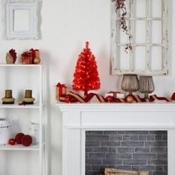 2ft. Pre-Lit Red Artificial Christmas Tree, Warm White LED Lights -Christmas Designers Store D478850S 8