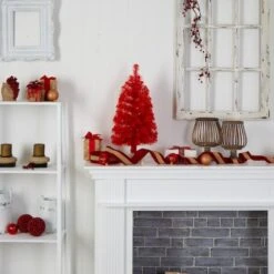 2ft. Pre-Lit Red Artificial Christmas Tree, Warm White LED Lights -Christmas Designers Store D478850S 9