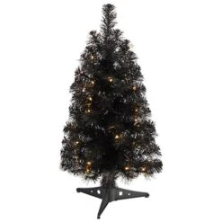 2ft. Pre-Lit Black Artificial Christmas Tree, Warm White LED Lights