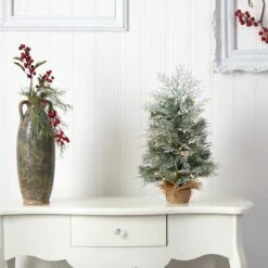 2ft. Pre-Lit Winter Frosted Artificial Christmas Tree In Burlap Base, Warm White LED Lights -Christmas Designers Store D478876S 4