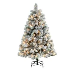 5ft. Pre-Lit Flocked Oregon Pine Artificial Christmas Tree, Clear Lights