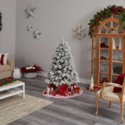 5ft. Pre-Lit Flocked Oregon Pine Artificial Christmas Tree, Clear Lights -Christmas Designers Store D478902S 10