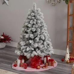 5ft. Pre-Lit Flocked Oregon Pine Artificial Christmas Tree, Clear Lights -Christmas Designers Store D478902S 8