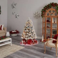 5ft. Pre-Lit Flocked Oregon Pine Artificial Christmas Tree, Clear Lights -Christmas Designers Store D478902S 9