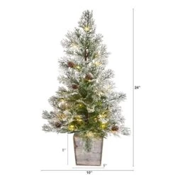 2ft. Pre-Lit Frosted Artificial Christmas Tree In Decorative Planter, Clear Lights -Christmas Designers Store D478947S 2