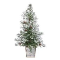 2ft. Pre-Lit Frosted Artificial Christmas Tree In Decorative Planter, Clear Lights -Christmas Designers Store D478947S 3