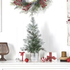 2ft. Pre-Lit Frosted Artificial Christmas Tree In Decorative Planter, Clear Lights -Christmas Designers Store D478947S 8