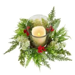 8" Cedar & Berries Artificial Christmas Candelabrum -Christmas Designers Store D479054S 3