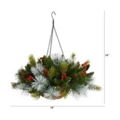 2ft. LED Pine & Berries Artificial Christmas Hanging Basket -Christmas Designers Store D479055S 2
