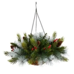 2ft. LED Pine & Berries Artificial Christmas Hanging Basket -Christmas Designers Store D479055S 3