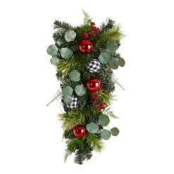 26" Christmas Greenery Ornament Teardrop Swag