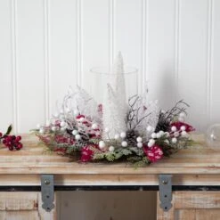 15" Christmas Lighted Forest Candle Holder Arrangement -Christmas Designers Store D479061S 4