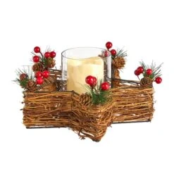 Holiday Star Twig Candle Holder With LED Candle Table Christmas Arrangement -Christmas Designers Store D479063S 3