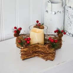 Holiday Star Twig Candle Holder With LED Candle Table Christmas Arrangement -Christmas Designers Store D479063S 4