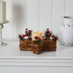 Holiday Star Twig Candle Holder With LED Candle Table Christmas Arrangement -Christmas Designers Store D479063S 5