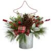17" Pinecone & Berries Artificial Christmas Arrangement With Decorative Metal Vase & Wire Red Christmas Tree -Christmas Designers Store D479071S 1
