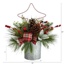 17" Pinecone & Berries Artificial Christmas Arrangement With Decorative Metal Vase & Wire Red Christmas Tree 10 17" Pinecone & Berries Artificial Christmas Arrangement With Decorative Metal Vase & Wire Red Christmas Tree -Christmas Designers Store D479071S 2